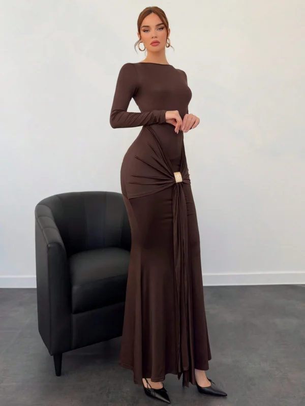 Aloruh Nouvelle arrivée automne/hiver Robe femme en marron – Image 5