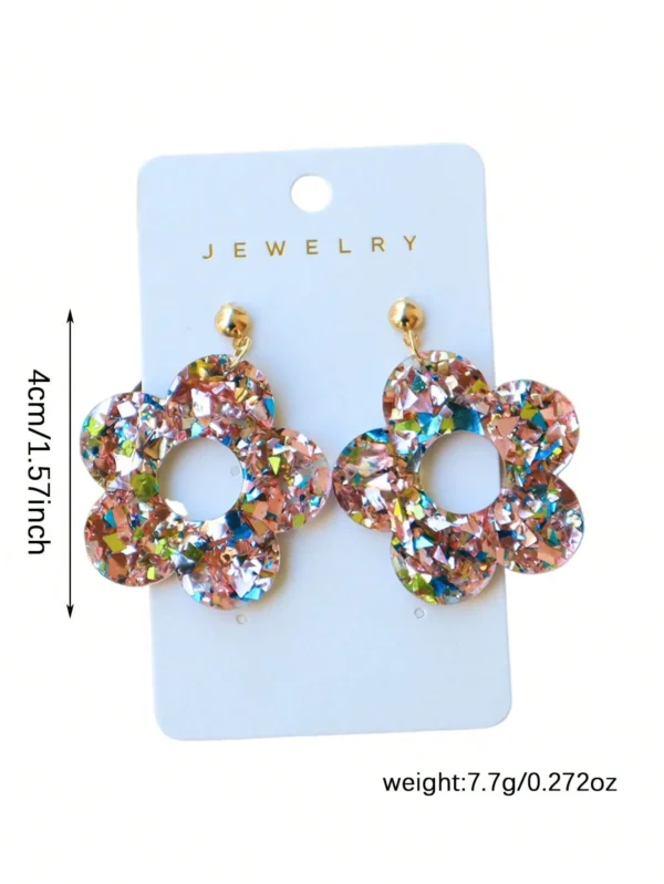 1 paire de boucles d'oreilles à fleurs ajourées pailletées – Image 8