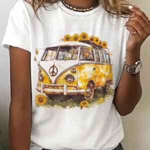 T-shirt ample casual col rond, imprimé floral