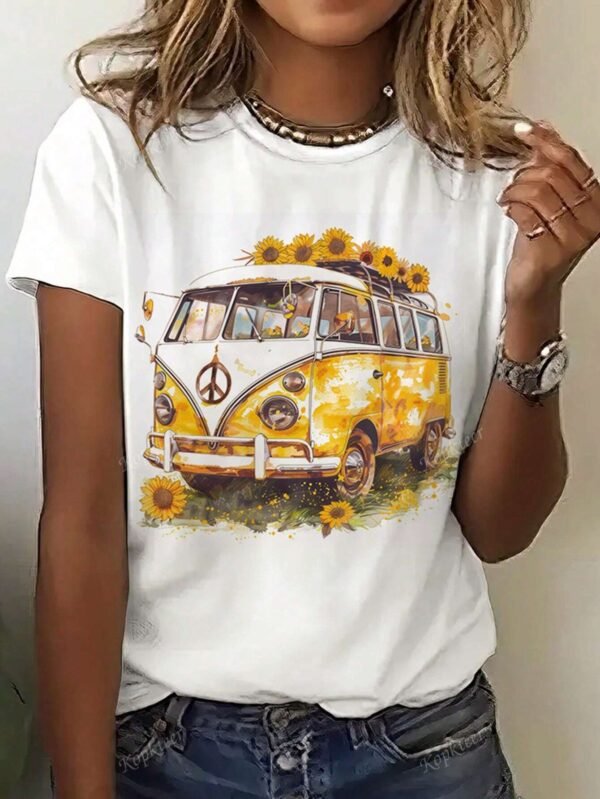 T-shirt ample casual col rond, imprimé floral