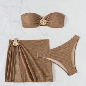 3 pièces Bikini sexy marron