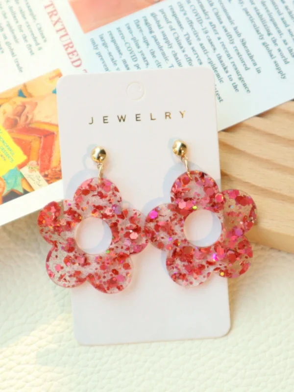 1 paire de boucles d'oreilles à fleurs ajourées pailletées – Image 2