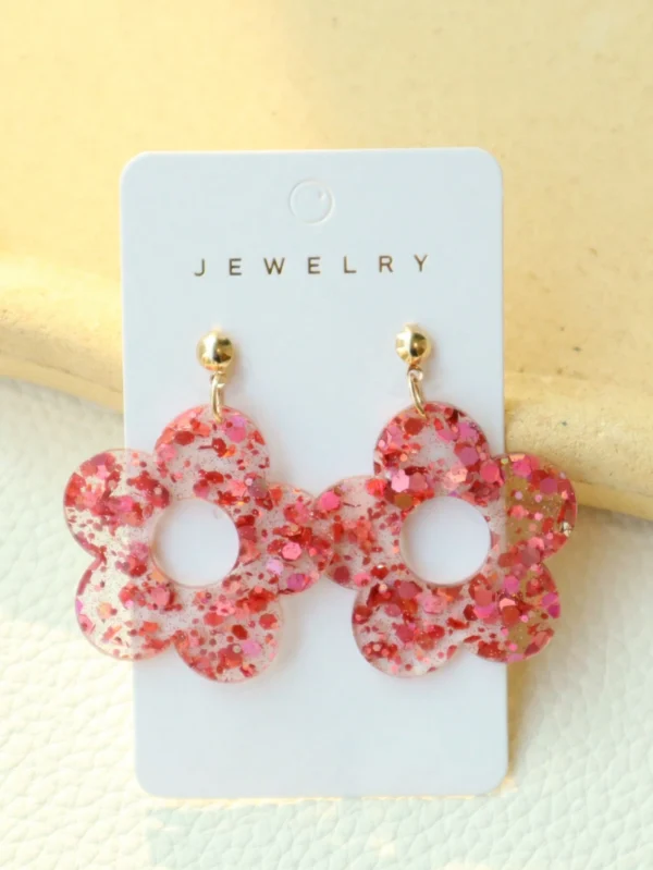 1 paire de boucles d'oreilles à fleurs ajourées pailletées – Image 13