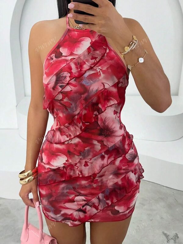 Robe mini sexy de fête avec volants aux hanches – Image 6