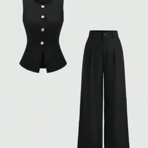 Sweetra Ensemble gilet croisé pantalon large