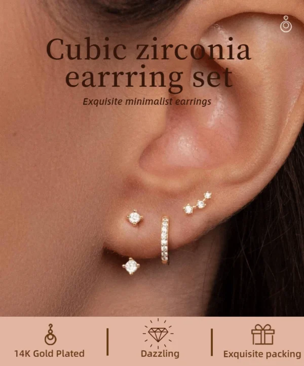 Ensemble de 3 pièces de boucles d'oreilles cubique – Image 16
