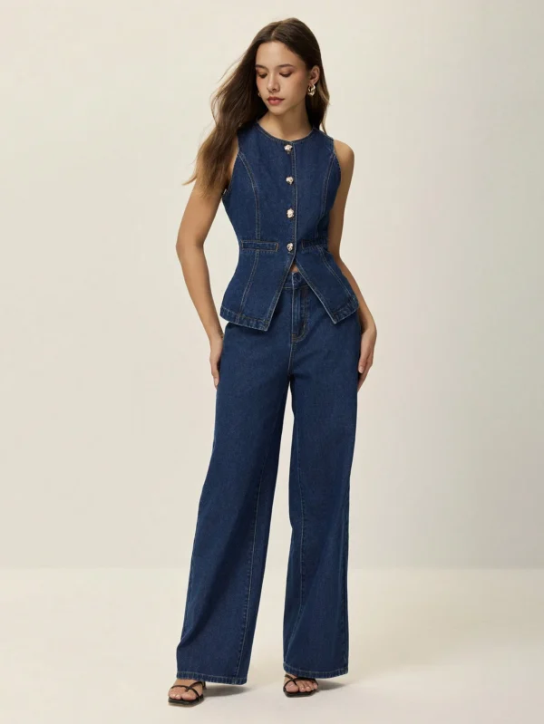 Poéselle EnsembleDébardeur fendu jeans larges