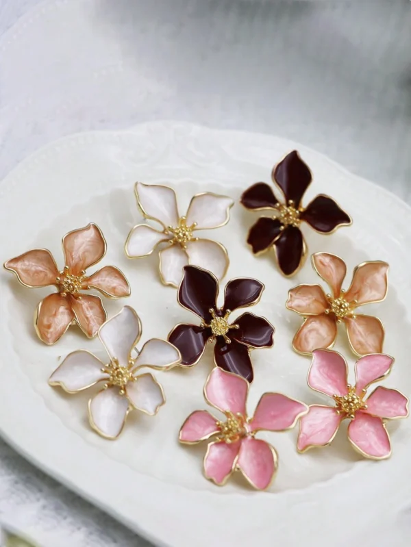 2 pièces boucles d'oreilles à fleurs roses rouges en goutte – Image 17