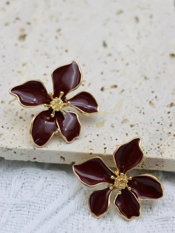 2 pièces boucles d'oreilles à fleurs roses rouges en goutte – Image 22