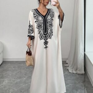 SHEIN Raffinéa Robe femme à encolure en V, imprimé rétro, manches chauve-souris, fendu Top