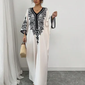 SHEIN Raffinéa Robe femme à encolure en V, imprimé rétro, manches chauve-souris, fendu Top