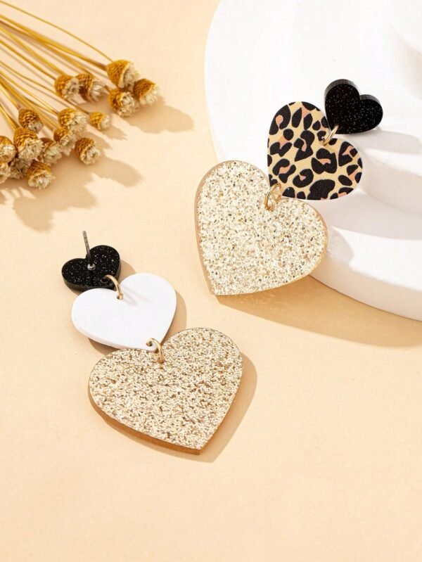 1 paire de boucles d'oreilles pendantes en forme de cœur – Image 5