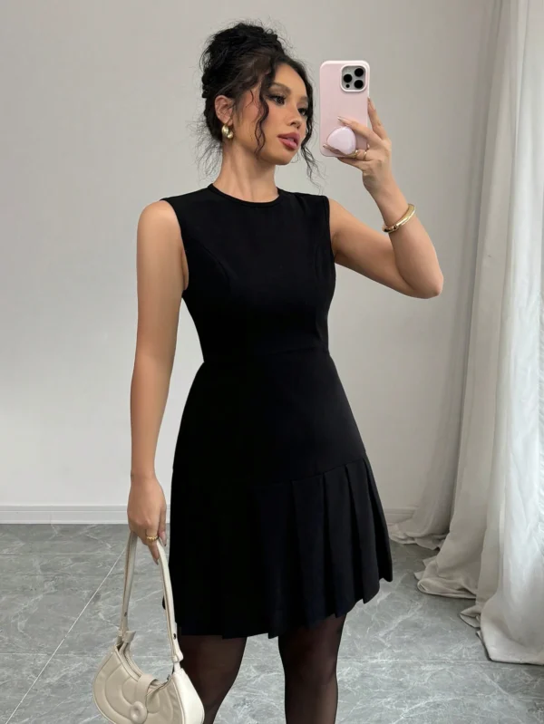 Elenzga Robe noire élégante avec fronces= – Image 5