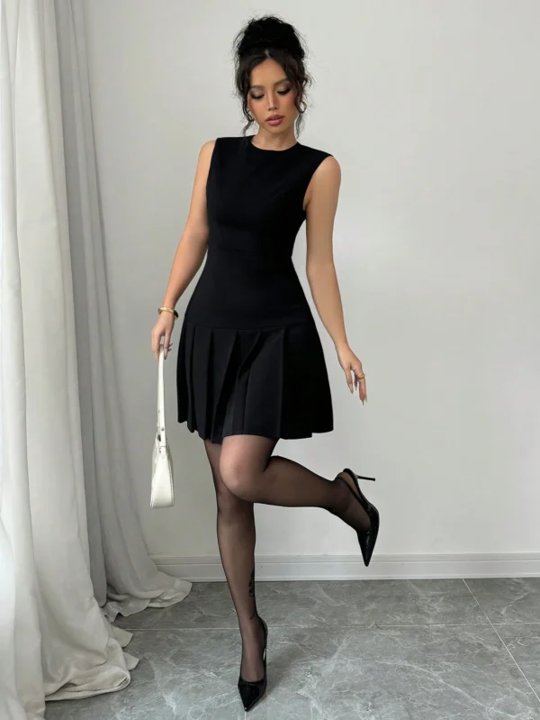 Elenzga Robe noire élégante avec fronces= – Image 6