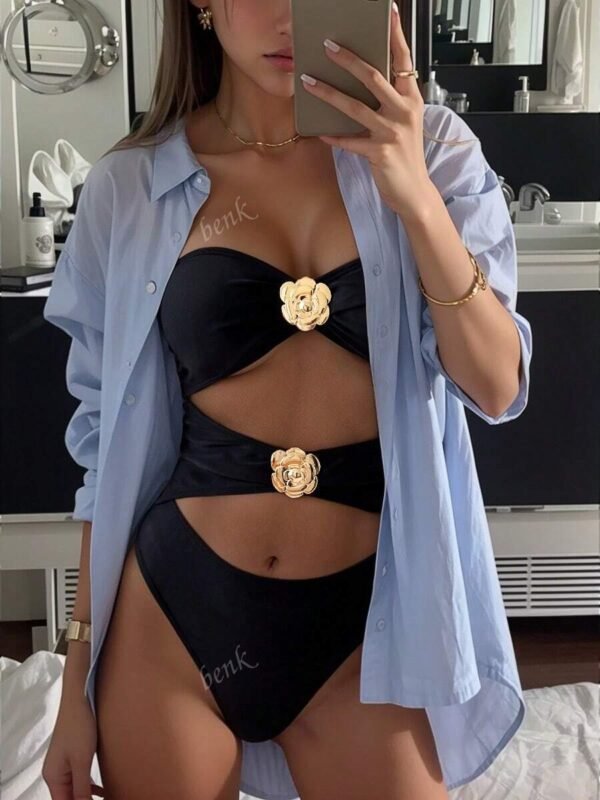 Maillot bain noir floralDoré ajouré
