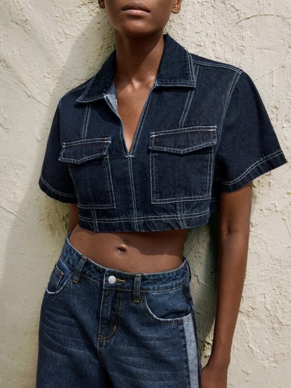 MaijaTopDenim bleu foncé court