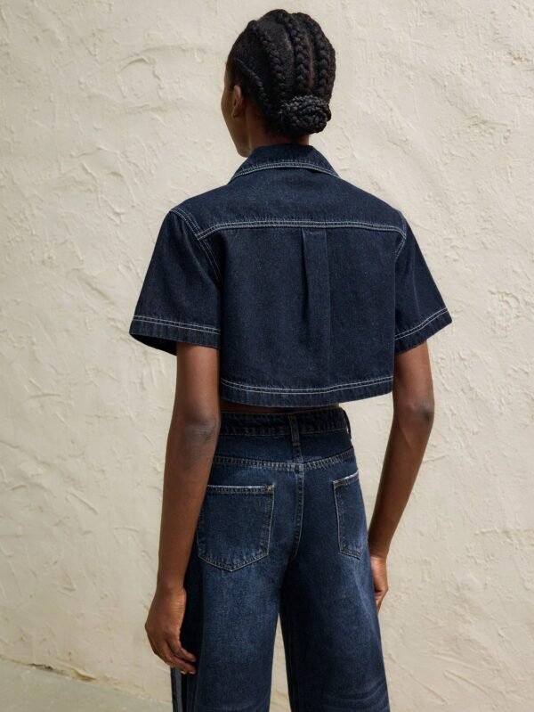 MaijaTopDenim bleu foncé court – Image 5