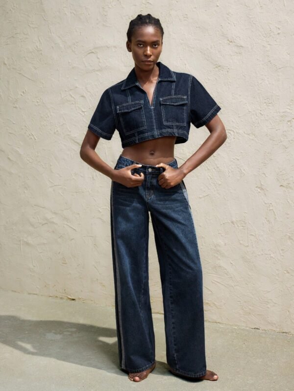 MaijaTopDenim bleu foncé court – Image 6