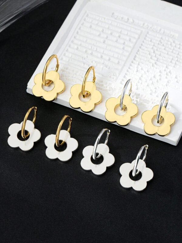 1 paire de boucles d'oreilles à fleurs géométriques – Image 4