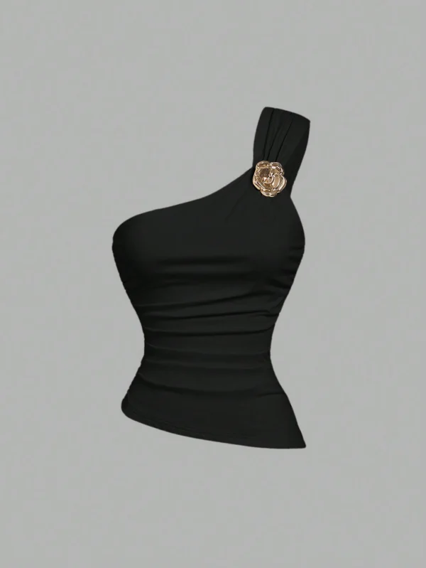 SHEIN MODTop bretelle uniqueDrapé noir