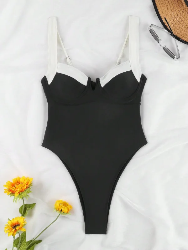 Maillot bain empiècement noir et blanc – Image 3