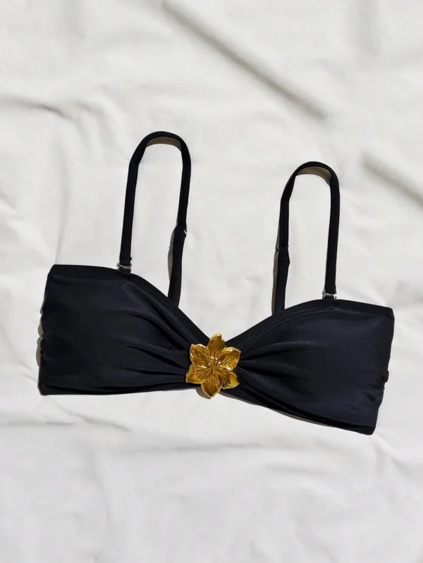 Top bikini bandeau uni fleur métallique – Image 6
