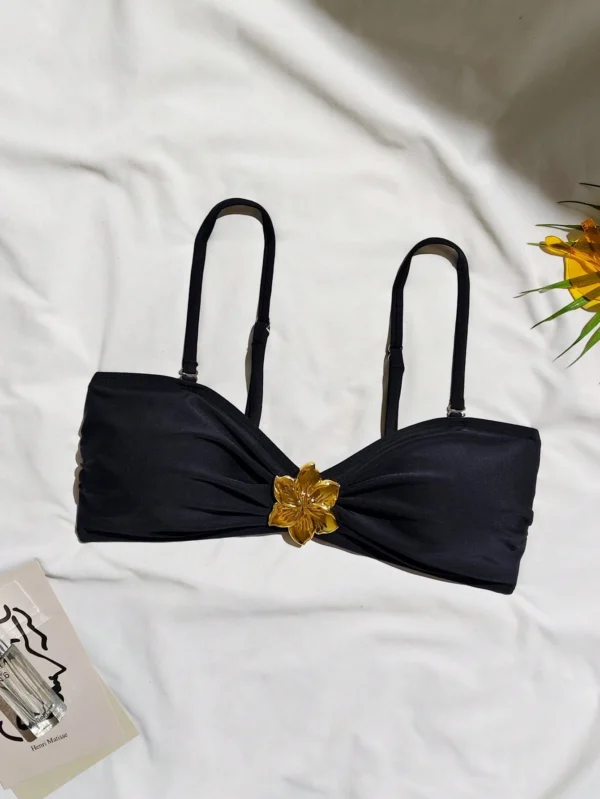 Top bikini bandeau uni fleur métallique – Image 2