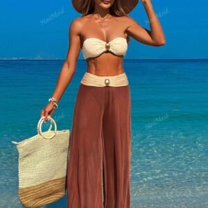 Ensemble maillot 3 pièces bikini pantalon maille