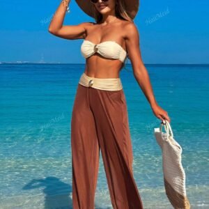 Ensemble maillot 3 pièces bikini pantalon maille
