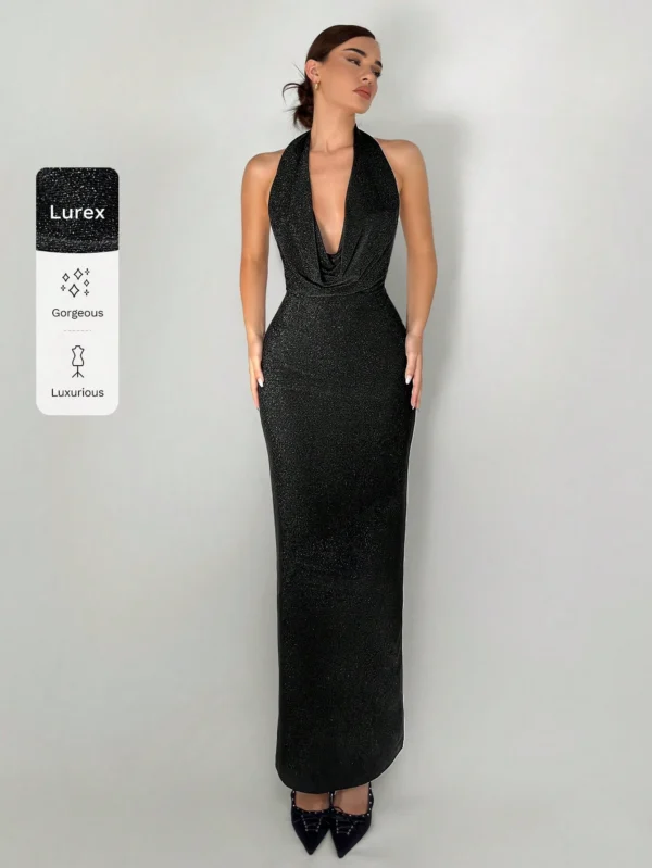 Aloruh Robe longue noire élégante – Image 6