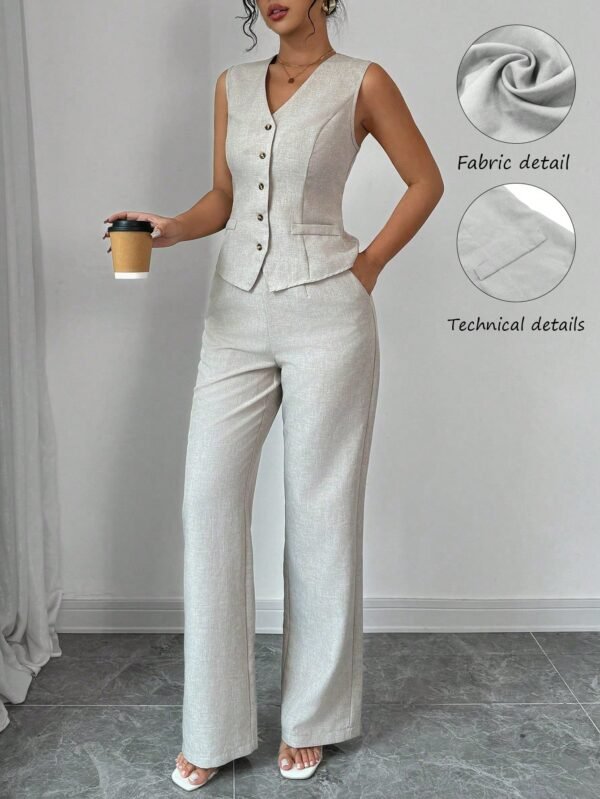 Elenzga Ensemble gilet col V pantalonDroit