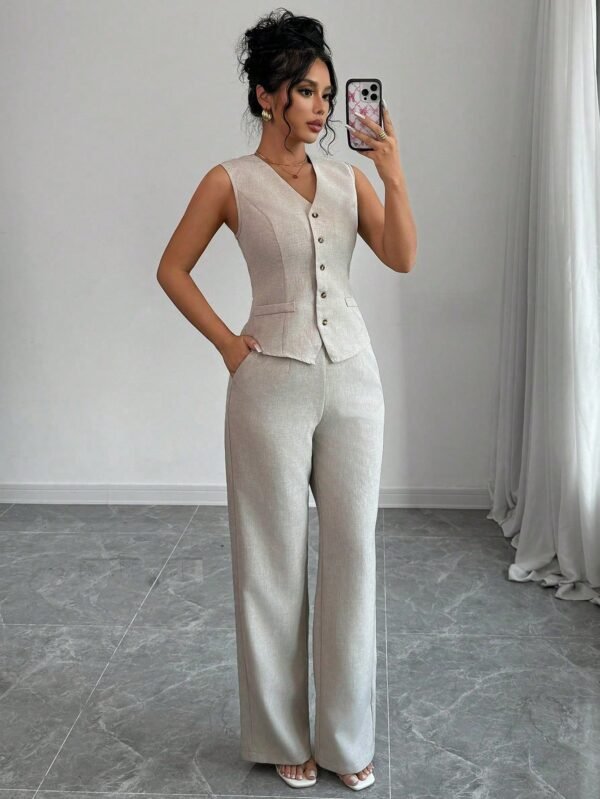 Elenzga Ensemble gilet col V pantalonDroit – Image 3
