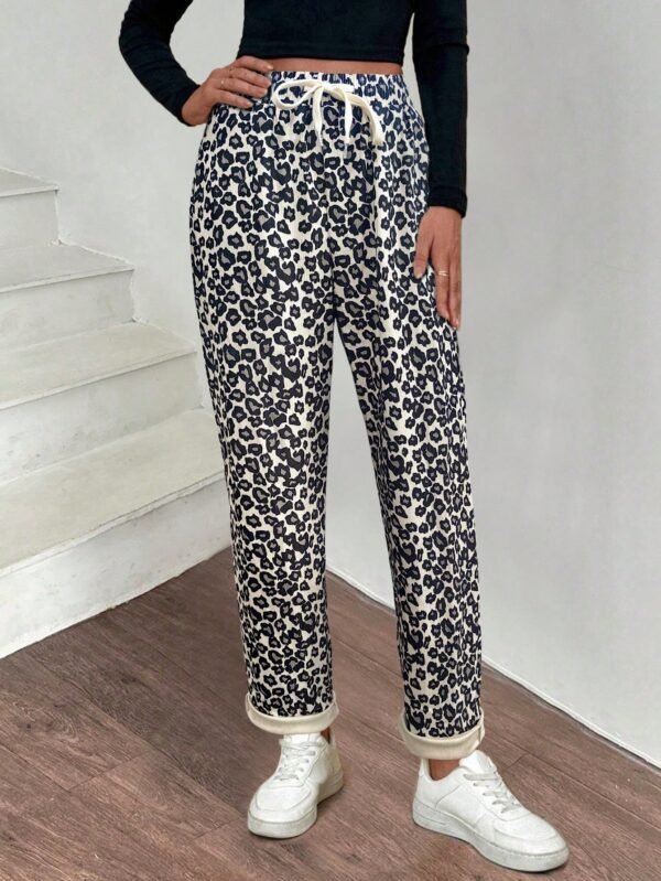INAWLY Pantalon léopard nœud poche