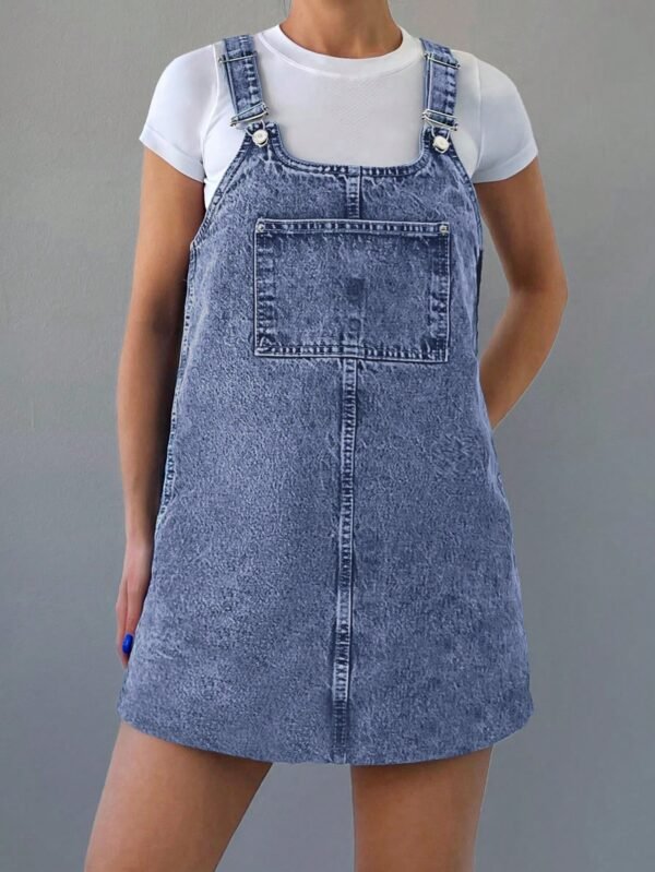 Cottnline Robe en jean salopette patch poche