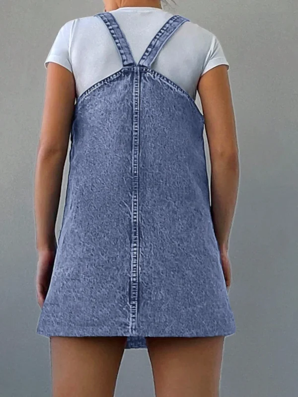 Cottnline Robe en jean salopette patch poche – Image 2