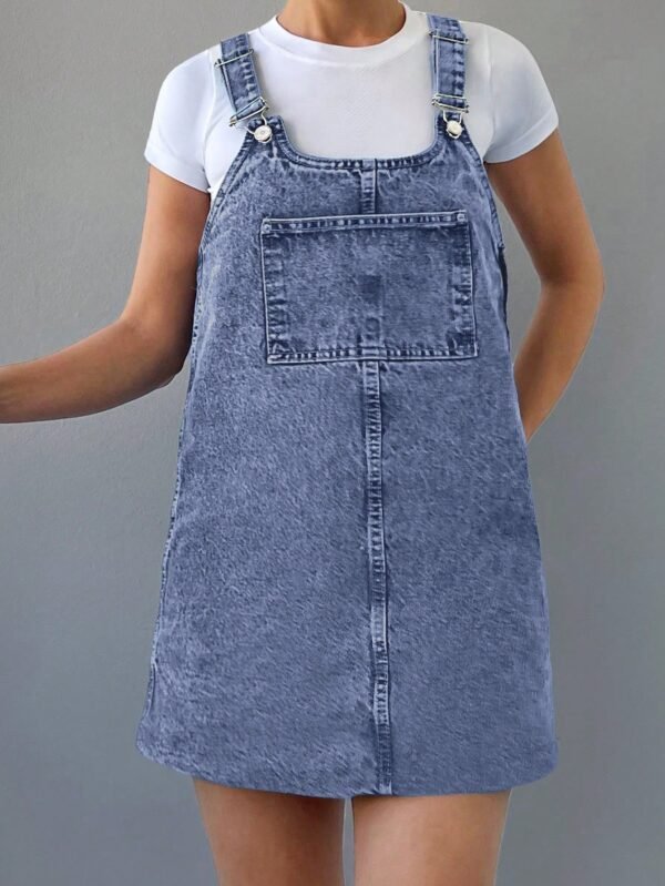 Cottnline Robe en jean salopette patch poche – Image 4