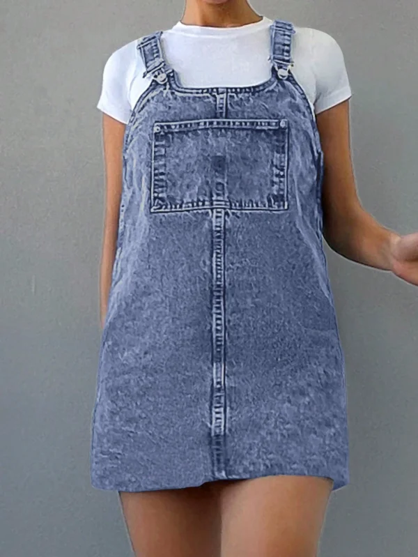 Cottnline Robe en jean salopette patch poche – Image 5