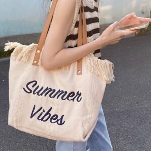 Sac shopper franges broderie