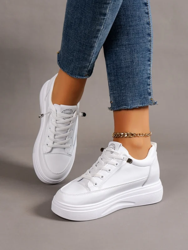 Baskets sport blanc compensées à lettres à lacets – Image 4