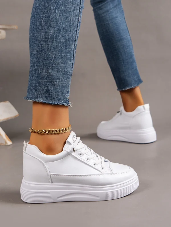 Baskets sport blanc compensées à lettres à lacets – Image 5