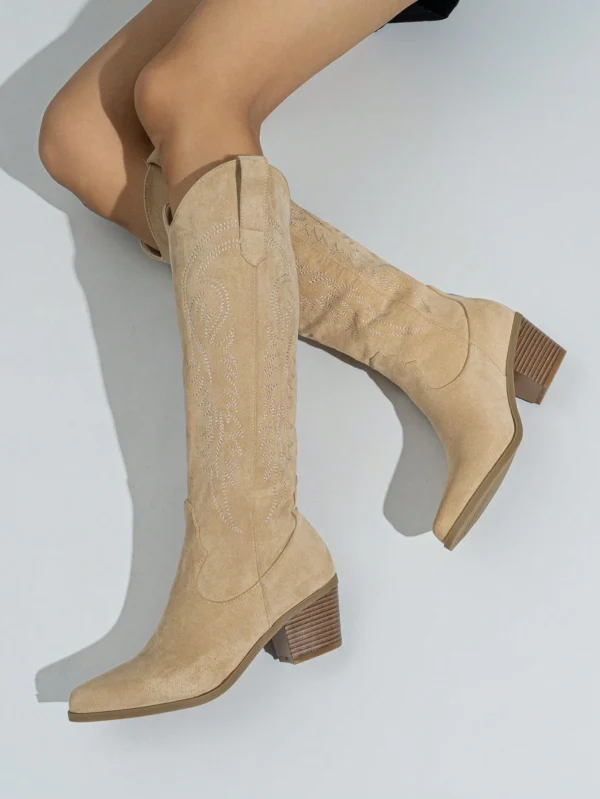 Bottes occidentales brodées talon épais automne/hiver