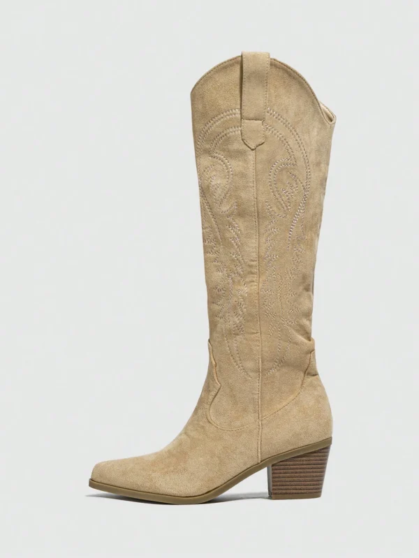 Bottes occidentales brodées talon épais automne/hiver – Image 3