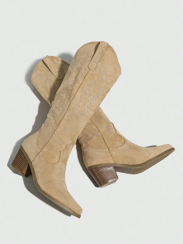 Bottes occidentales brodées talon épais automne/hiver – Image 4