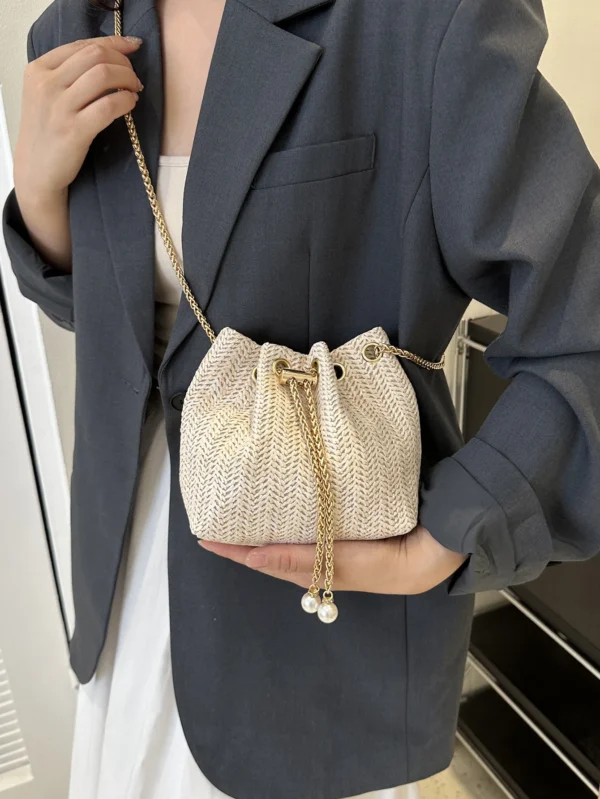 Mini sac seau paille doré – Image 4