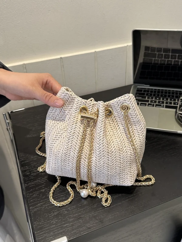 Mini sac seau paille doré – Image 3