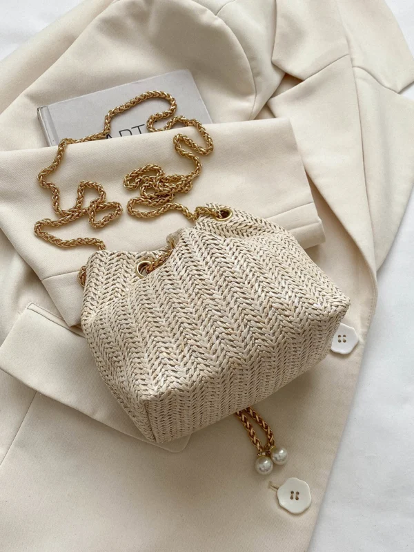 Mini sac seau paille doré – Image 6