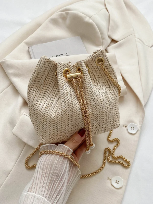 Mini sac seau paille doré