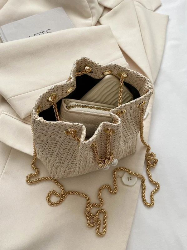 Mini sac seau paille doré – Image 7