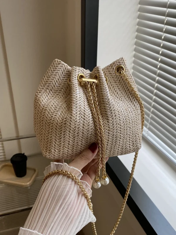 Mini sac seau paille doré – Image 8