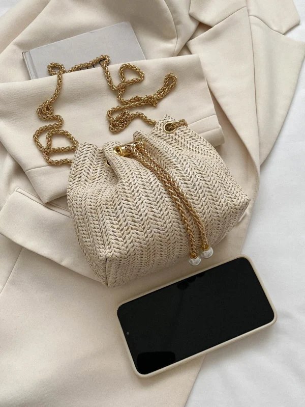 Mini sac seau paille doré – Image 5